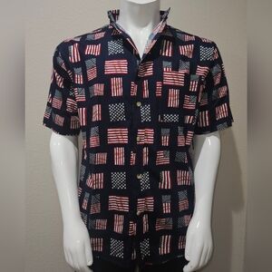 Cotton Traders Sport Men's Large Short Sleeve Patriotic Shirt Navy NWT USA Flag